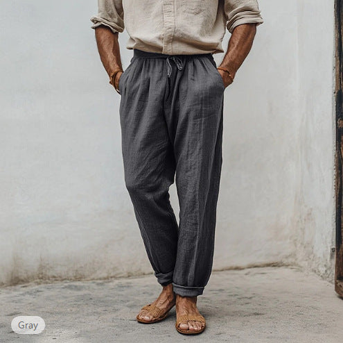Herren lässige Leinenmisch-Joggerhose mit Kordelzug, angeschrägten Eingrifftaschen und schmalem Knöchelabschluss Nord Taschen