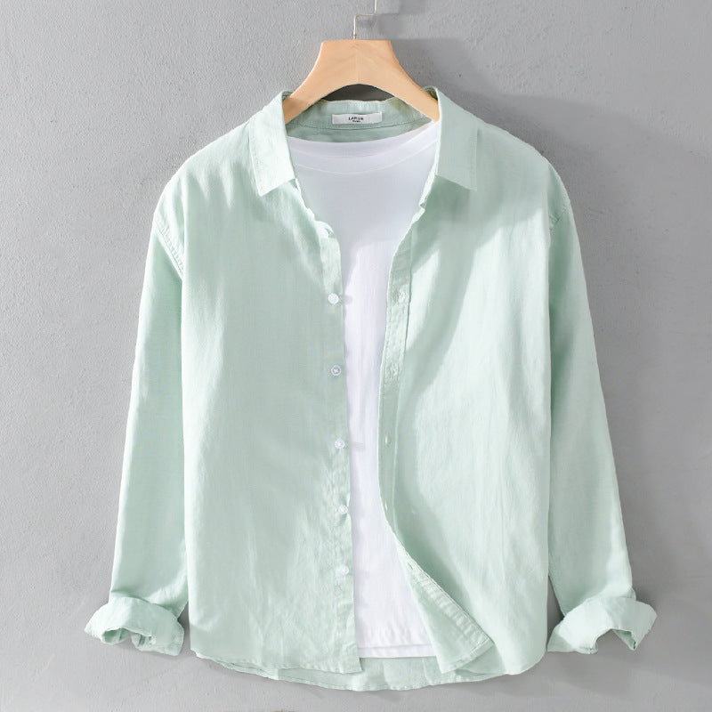 Herren Leinenmix-Layering-Overshirt mit Kentkragen, gerundetem Saum und Soft‑Touch Nord Taschen