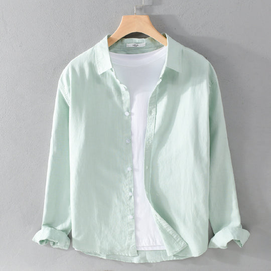 Herren Leinenmix-Layering-Overshirt mit Kentkragen, gerundetem Saum und Soft‑Touch Nord Taschen