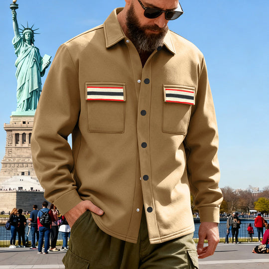 Herren Overshirt-Jacke aus schwerem Baumwollmix mit Brusttaschen und Kontraststreifen Nord Taschen