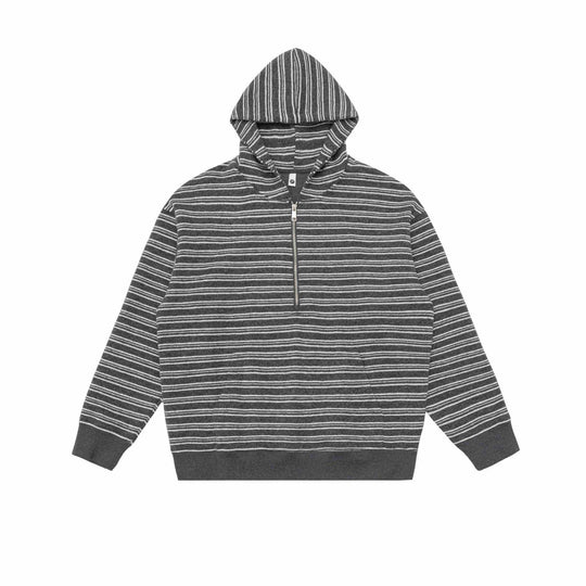 Unisex Gestreiftes Kapuzensweatshirt mit halbem Reißverschluss und Kängurutasche Nord Taschen