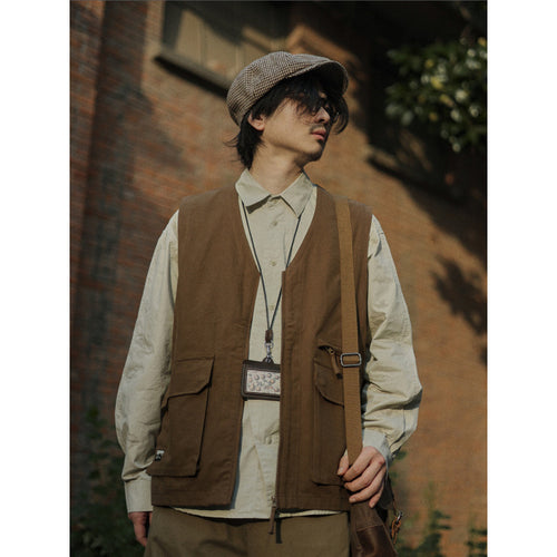 Herren Multifunktionale Canvas-Utility-Weste mit Fronttaschen und Reißverschluss Nord Taschen