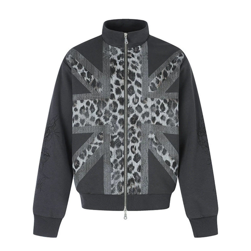Damen Zip-Sweatjacke mit Stehkragen und Leoparden‑Union‑Jack‑Print Nord Taschen