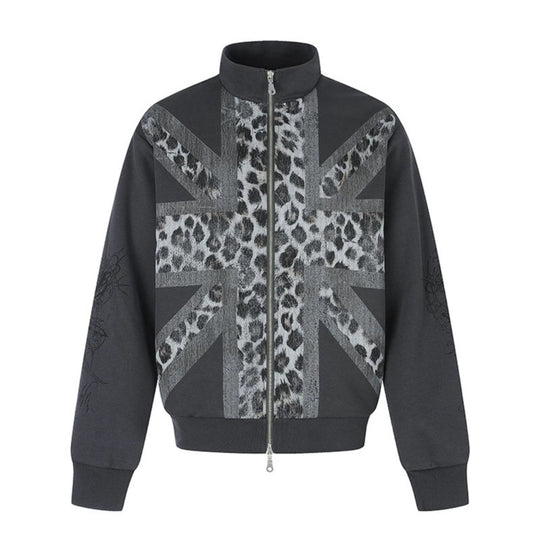 Damen Zip-Sweatjacke mit Stehkragen und Leoparden‑Union‑Jack‑Print Nord Taschen