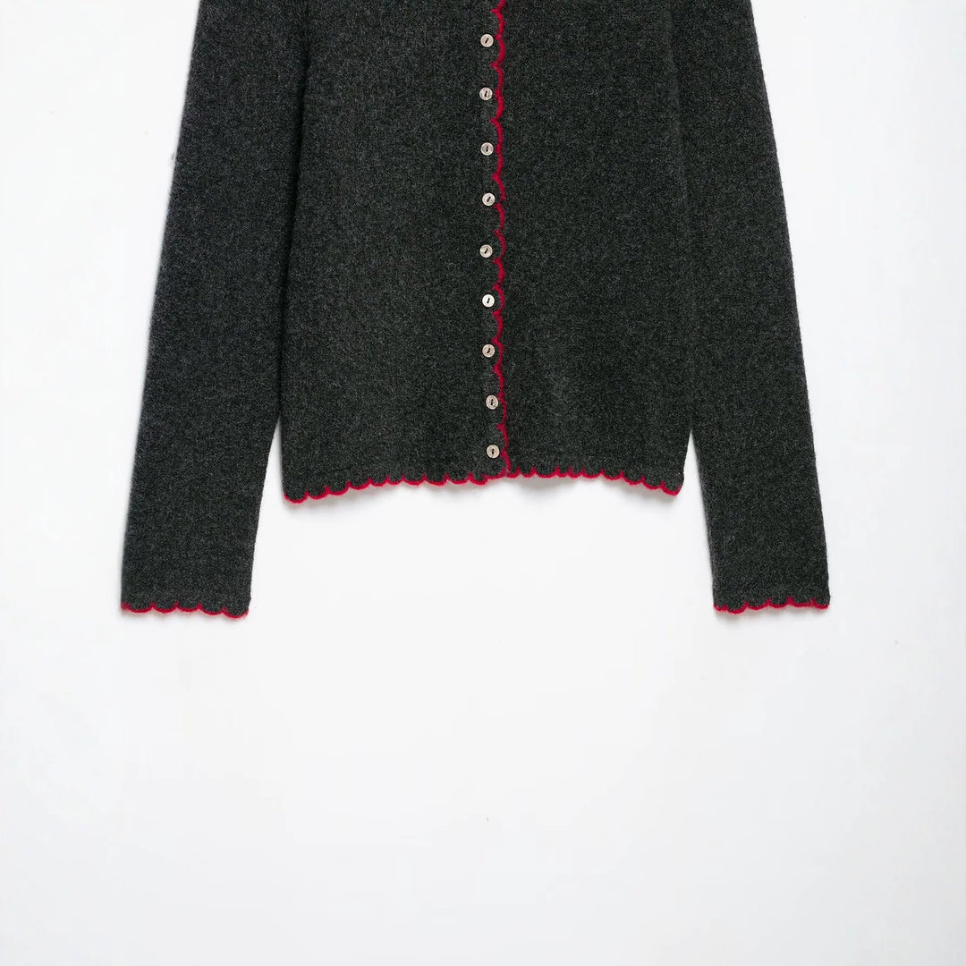 Damen Feinstrick-Cardigan mit Muschelkante und Perlmuttknöpfen Nord Taschen