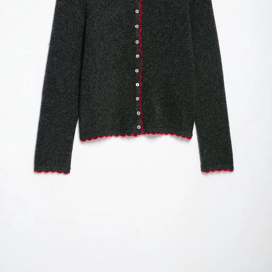 Damen Feinstrick-Cardigan mit Muschelkante und Perlmuttknöpfen Nord Taschen