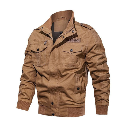Herren Militärische Bomberjacke mit Epauletten, Stehkragen und Utility-Taschen Nord Taschen