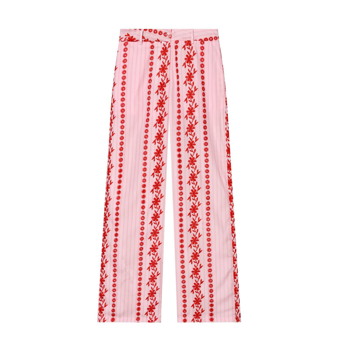 Damen Hochtaillierte Palazzo-Hose mit floraler Stickerei Nord Taschen