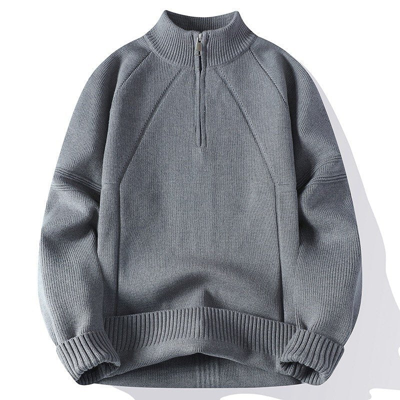 Unisex Oversize-Halbzip-Strickpullover mit Stehkragen und gerippten Bündchen Nord Taschen