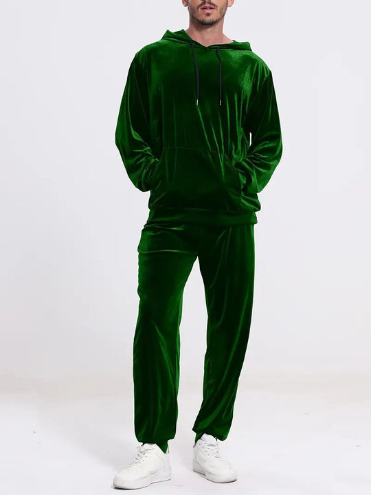 Herren Samt-Trainingsanzug mit Kapuzenpullover und gerader Jogginghose Nord Taschen