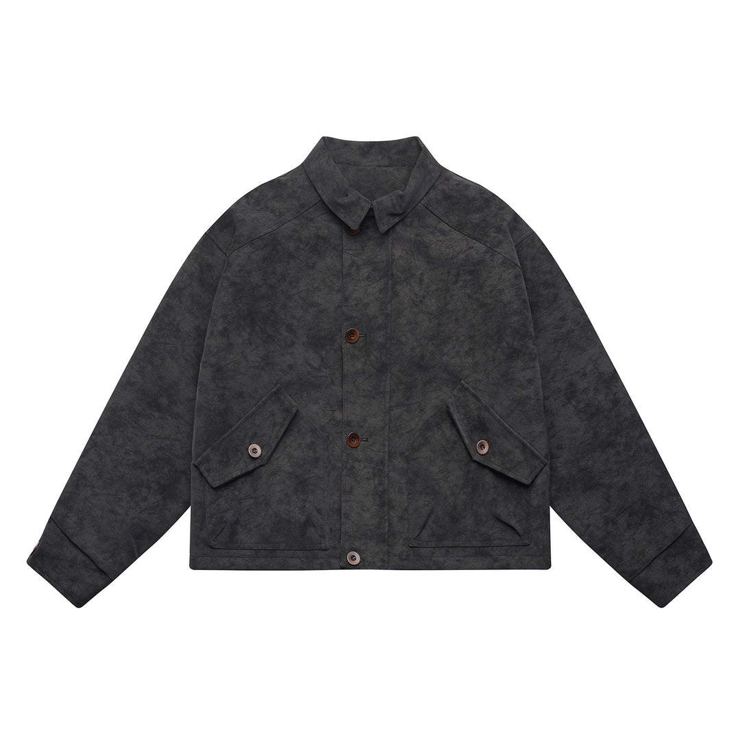 Herren Kurz geschnittener Suede‑Optik Blouson mit aufgesetzten Klappentaschen und Hemdkragen Nord Taschen