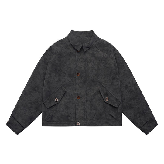 Herren Kurz geschnittener Suede‑Optik Blouson mit aufgesetzten Klappentaschen und Hemdkragen Nord Taschen