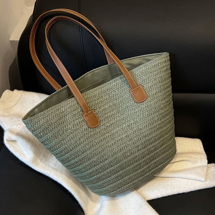 Damen geflochtene Strandtasche mit elegantem Lederakzent Nord Taschen