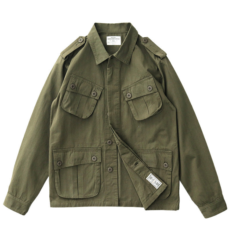 Herren Militärinspirierte Feldjacke mit aufgesetzten Pattentaschen und Schulterklappen Nord Taschen