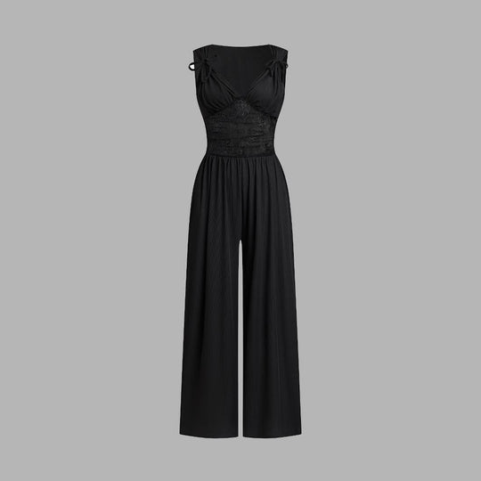 Damen eleganter Jumpsuit mit verstellbaren Trägern und weiten Beinen Nord Taschen