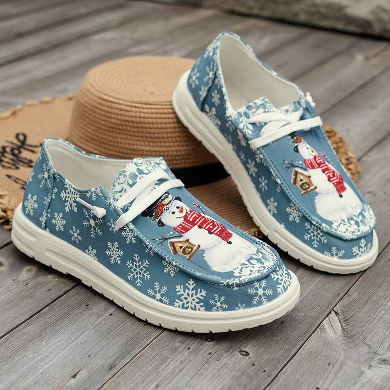 Damen Canvas‑Sneaker mit festlichem Schneemann‑Print, gepolstertem Komfortfußbett und rutschfester Gummisohle Nord Taschen