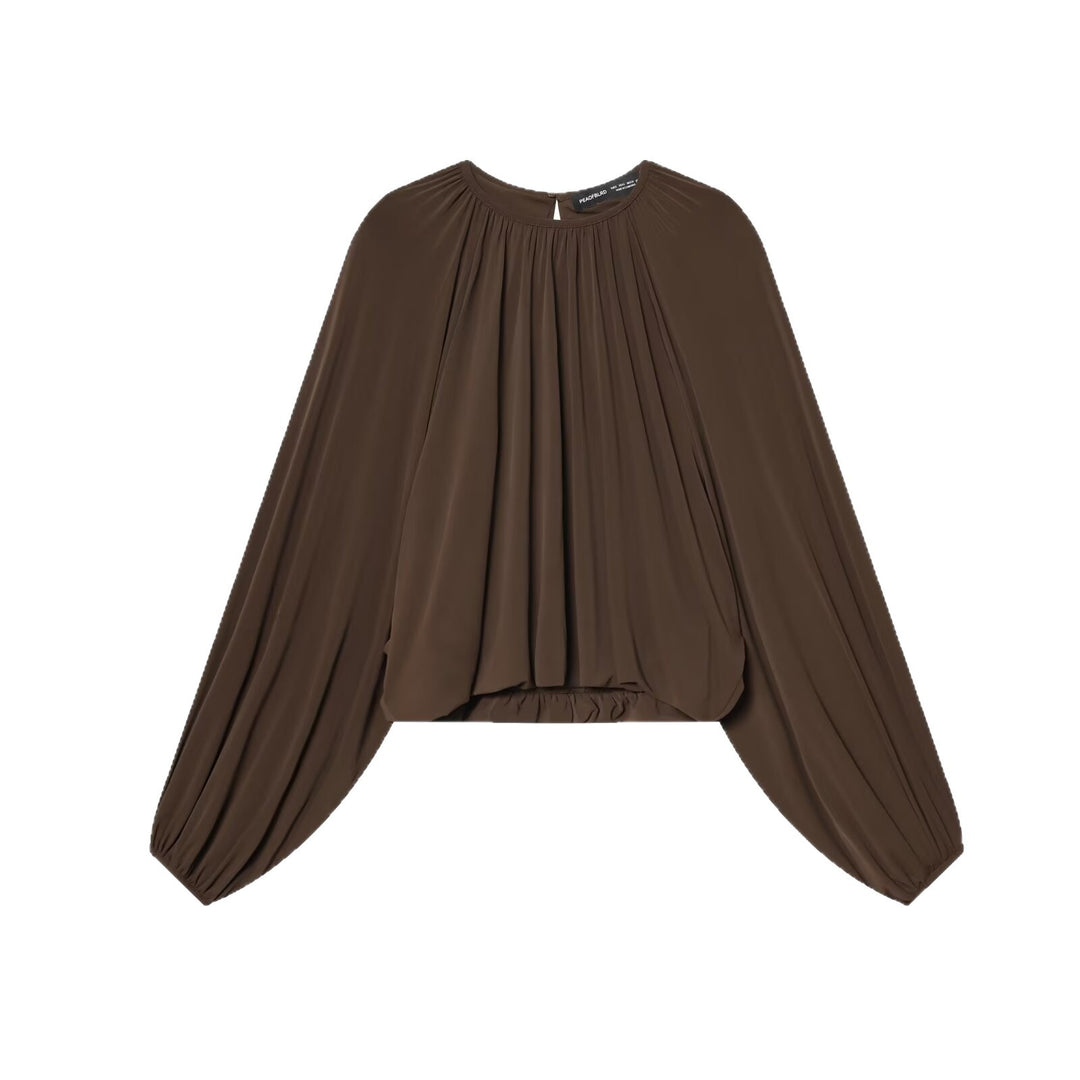Damen Plissiertes Oversize-Blusenshirt mit weiten Ballonärmeln Nord Taschen