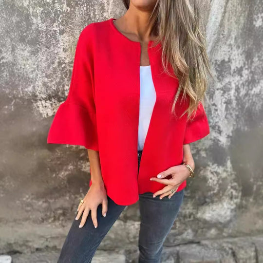 Damen Kurzjacke aus Strukturstrick mit 3/4 Ballonärmeln Nord Taschen