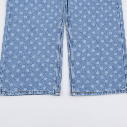 Damen Kurzgeschnittene Weitbein-Jeans mit Tupfenmuster und hoher Taille Nord Taschen