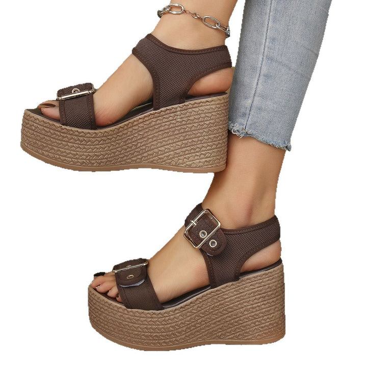 Damen Keil-Sandalen mit verstellbarem Riemen und exquisitem Bast-Design