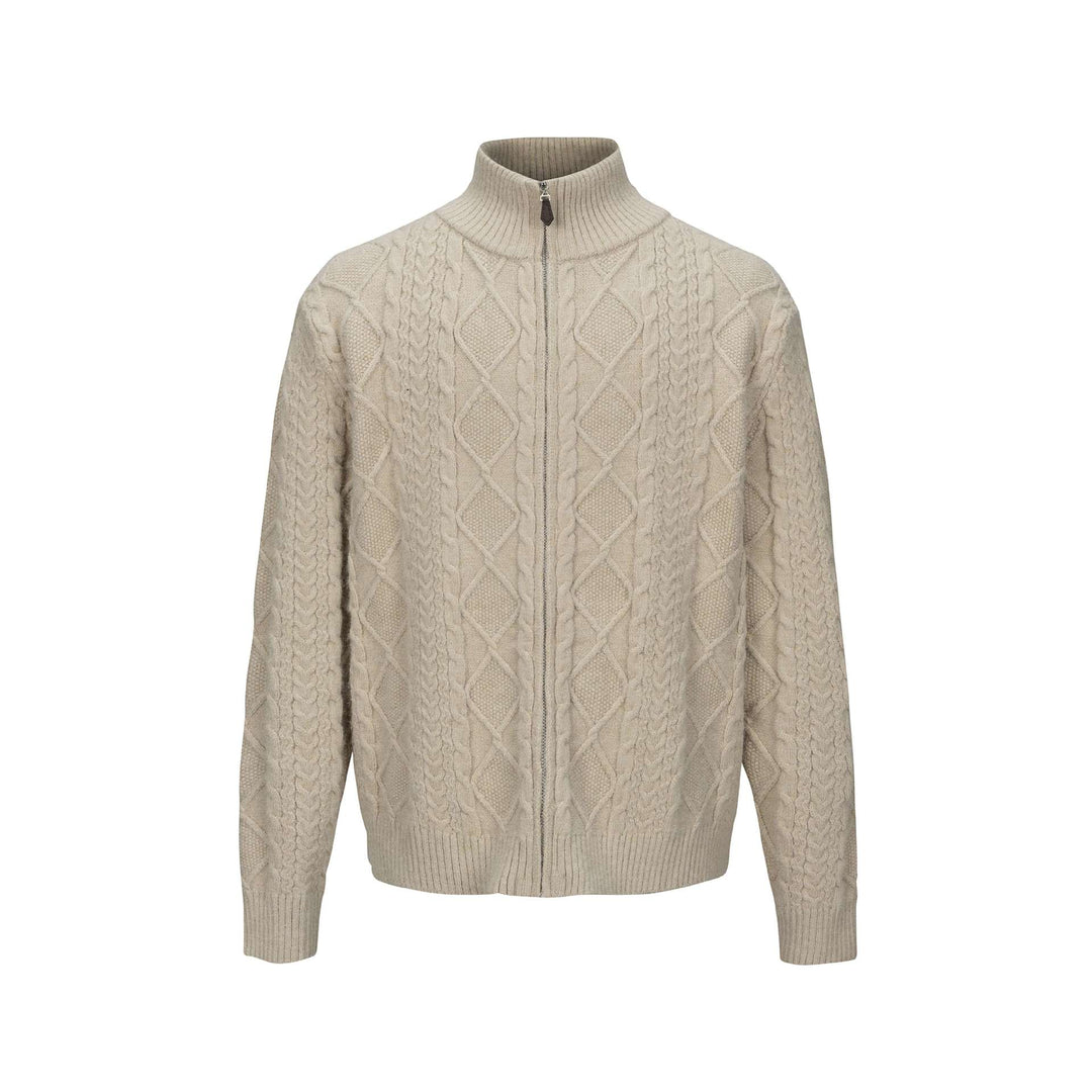 Herren Strick-Zipjacke mit Zopfmuster und hohem Stehkragen Nord Taschen