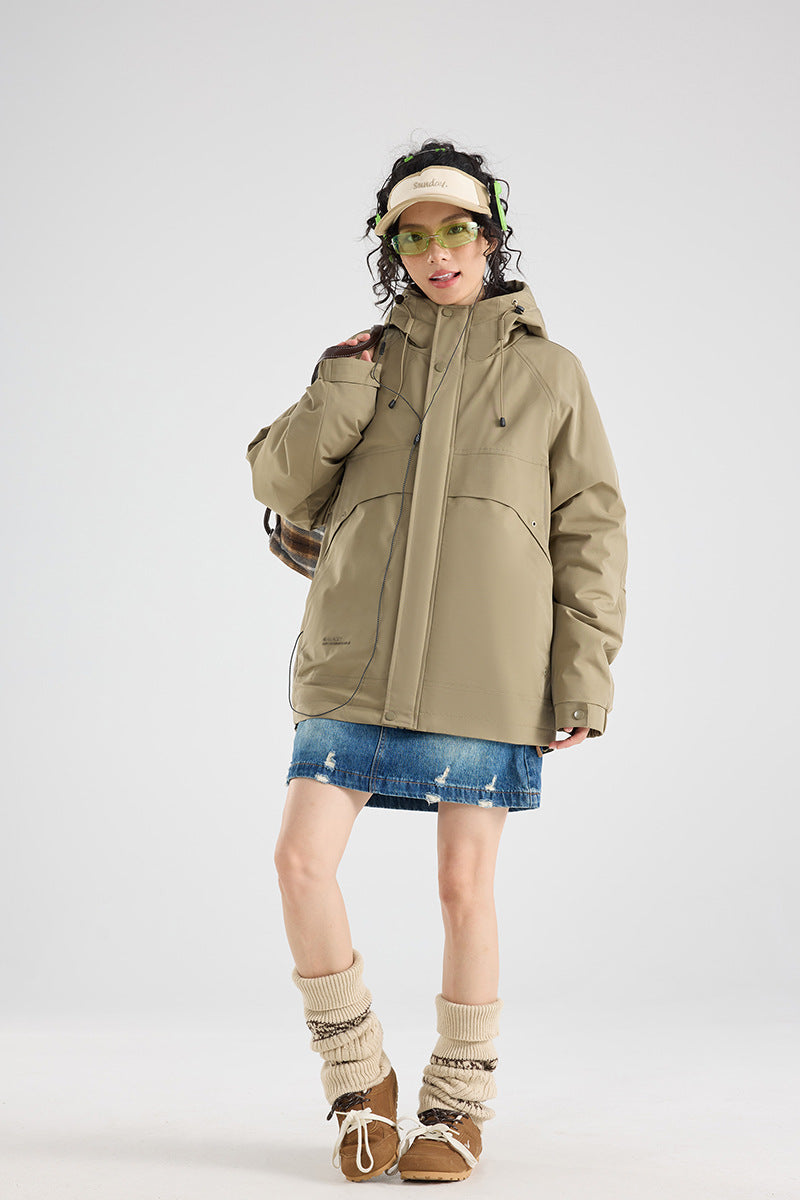 Damen Wasserfeste atmungsaktive Kapuzenjacke im technischen Oversize-Schnitt Nord Taschen