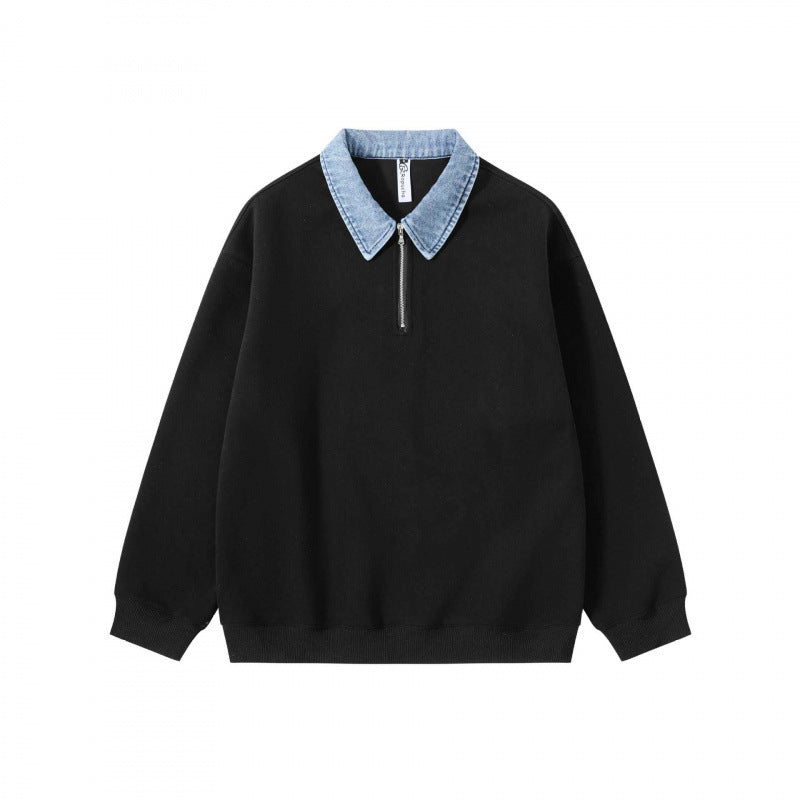 Unisex Oversize-Halbzip-Sweatshirt mit kontrastierendem Jeanskragen Nord Taschen