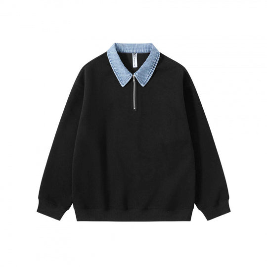 Unisex Oversize-Halbzip-Sweatshirt mit kontrastierendem Jeanskragen Nord Taschen