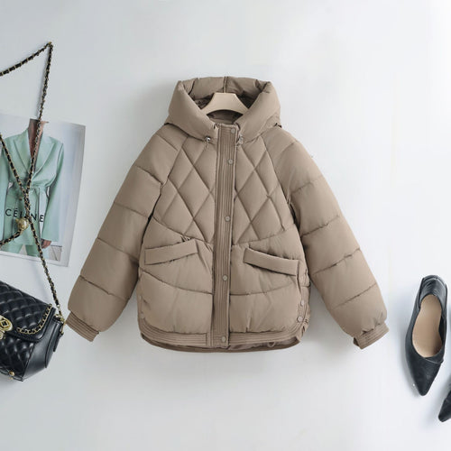 Damen nan kurze wattierte Kapuzenjacke mit Rautenstepp, schrägen Pattentaschen und geripptem Saum Nord Taschen