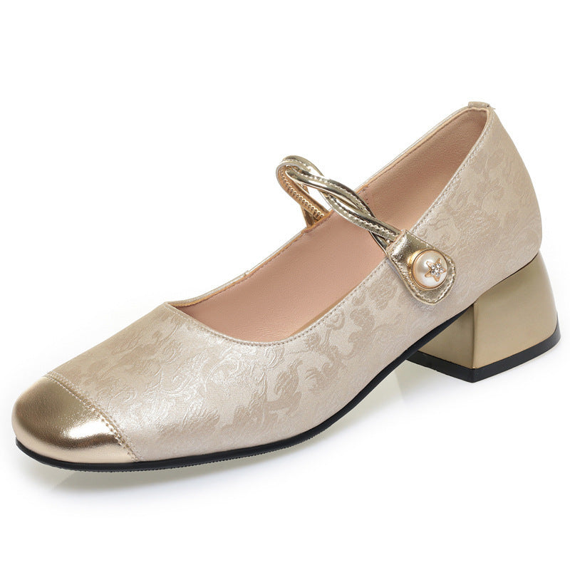 Damen Elegante Mary Jane Ballerinas mit modischem Riemchen und Blockabsatz