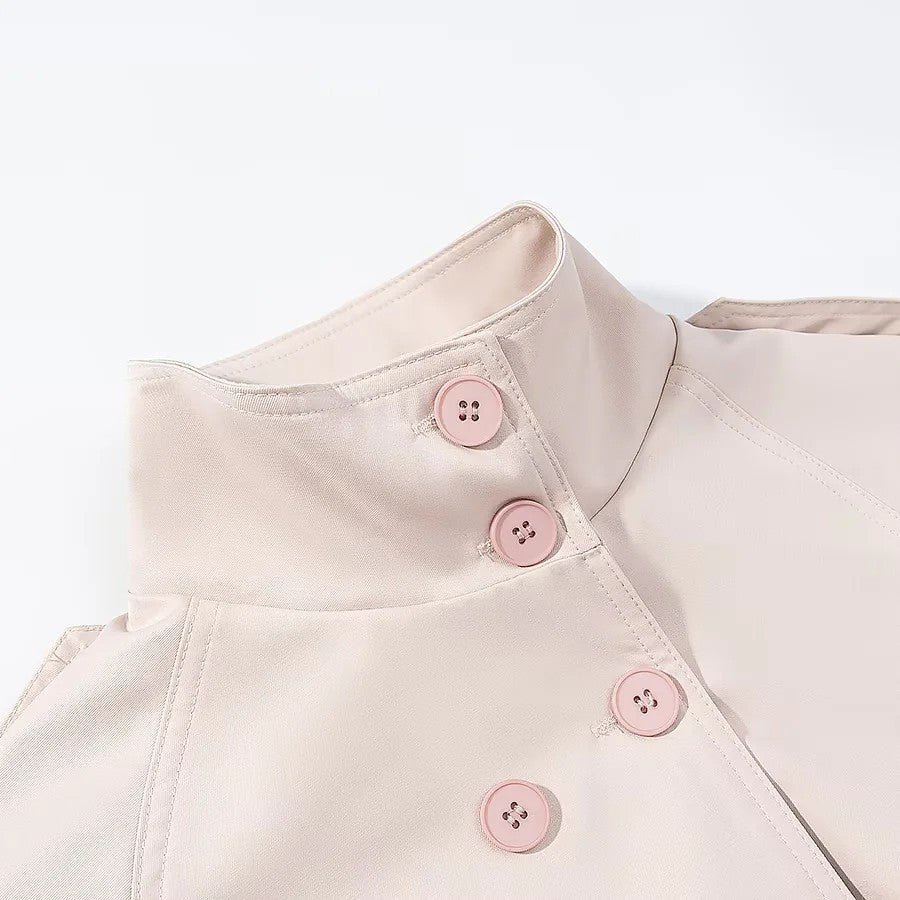 Damen Kurzjacke im Trench‑Stil mit Stehkragen Doppelreihe und Bindegürtel Nord Taschen