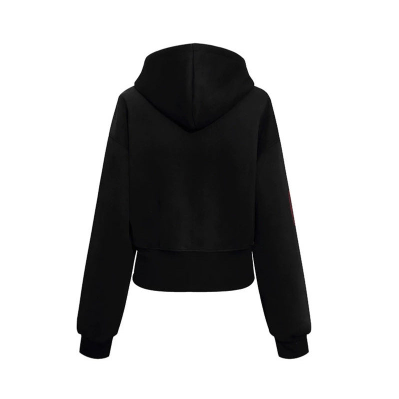 Damen Kurz geschnittene Zip-Hoodie aus French Terry mit gepunkteter Kapuzenfütterung und Wappen-Stick Nord Taschen