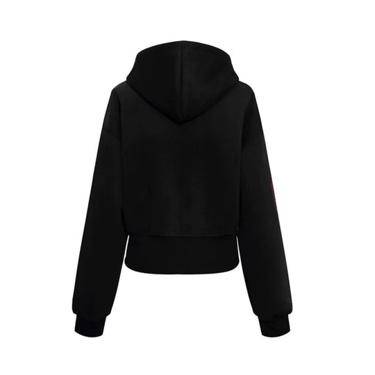 Damen Kurz geschnittene Zip-Hoodie aus French Terry mit gepunkteter Kapuzenfütterung und Wappen-Stick Nord Taschen