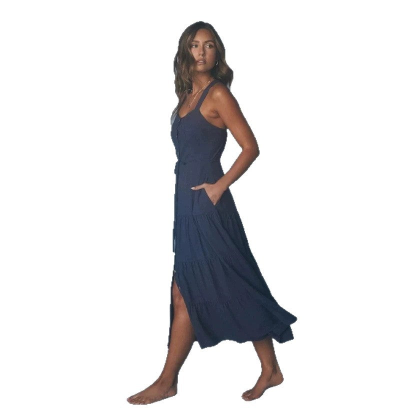 Damen Maxikleid mit nostalgischem Knopfverschluss und verstellbaren Trägern Nord Taschen