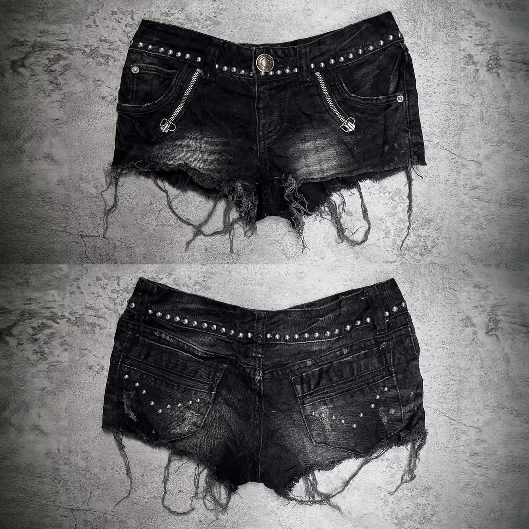 Damen Modische Destroyed Denim-Shorts mit Nieten