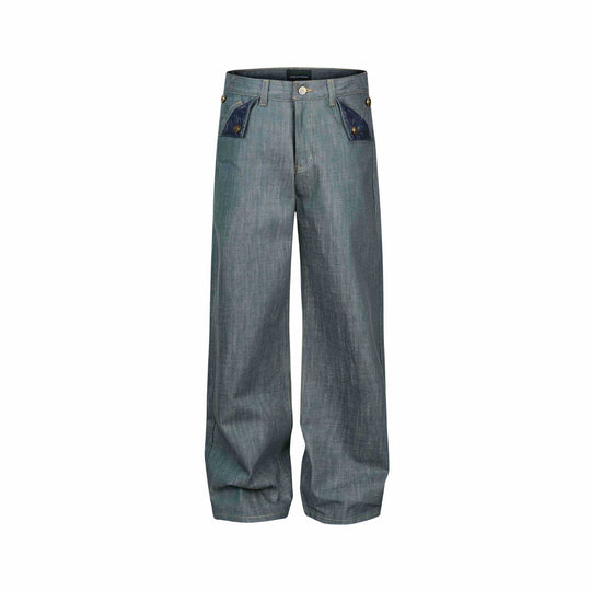 Damen Weite High‑Waist Jeanshose mit dekorativen Umschlagtaschen Nord Taschen