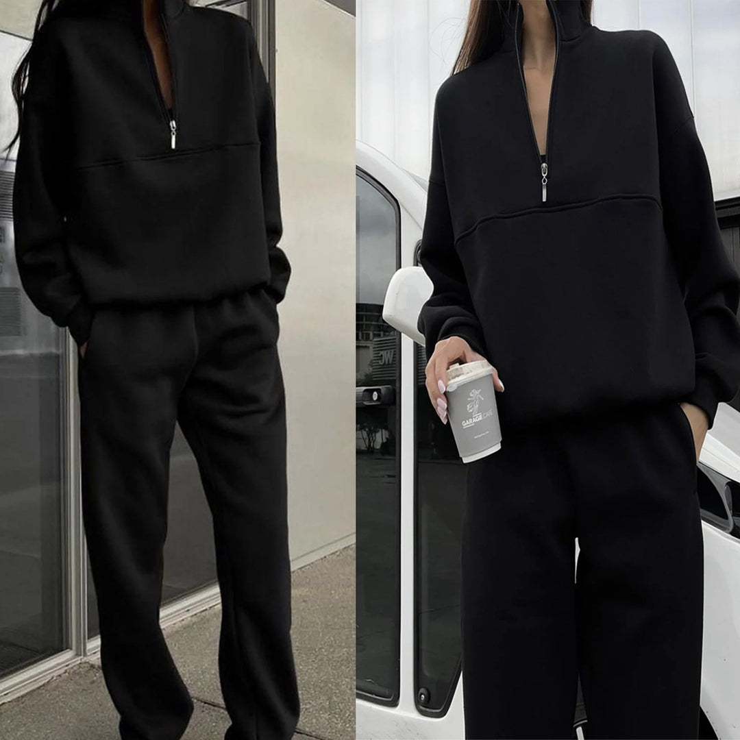 Damen Oversized Half-Zip Lounge-Set aus French-Terry mit hohem Stehkragen Nord Taschen