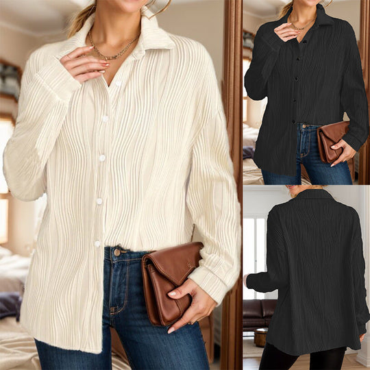 Damen charmante Bluse mit strukturiertem Rippenmuster und eleganter Knopfleiste Nord Taschen