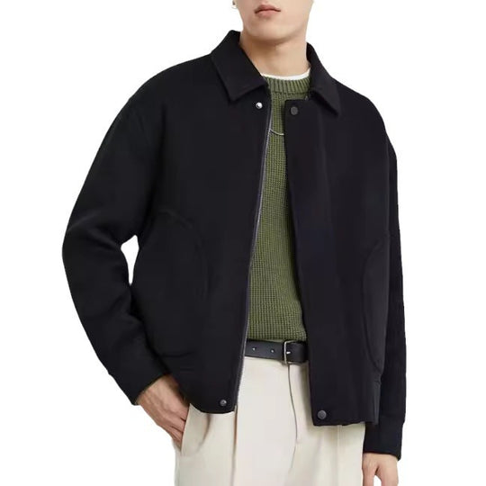 Herren Boxy Wollmix-Zipjacke mit verdeckter Knopfleiste und runden aufgesetzten Taschen Nord Taschen