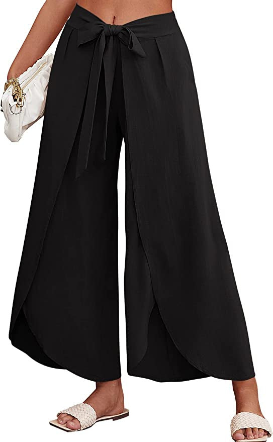 Damen Weite Sommerhose aus leichtem, atmungsaktivem Stoff mit Bindegürtel