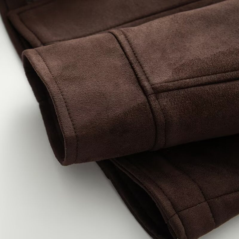 Damen Kurzmantel im Kimono-Style aus Veloursoptik mit weitem Schalkragen und Taillengürtel Nord Taschen
