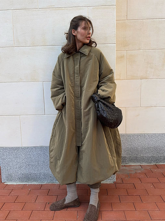 Damen Oversize Wattierter Mantel mit Ballon-Saum und Raglanärmeln Nord Taschen