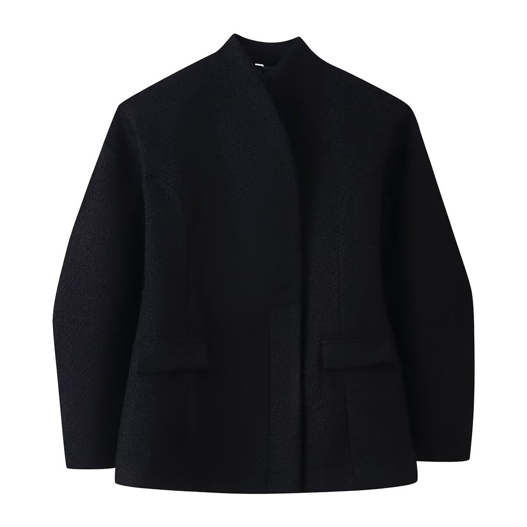 Damen Bouclé-Kurzjacke mit kastiger Silhouette, verdeckter Druckknopfleiste und Pattentaschen Nord Taschen