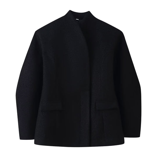 Damen Bouclé-Kurzjacke mit kastiger Silhouette, verdeckter Druckknopfleiste und Pattentaschen Nord Taschen