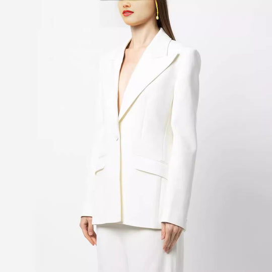 Damen Eleganter Einreihiger Maßgeschneiderter Blazer mit taillierter Schnittführung und weiter Palazzohose Nord Taschen