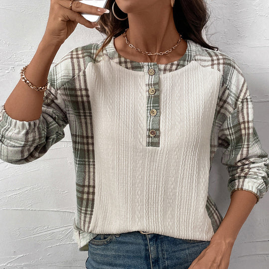 Damen Langarmshirt mit Karo- und Strukturdetails Nord Taschen