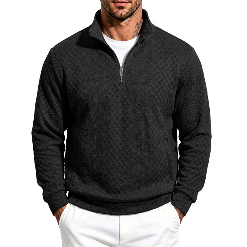Herren Texturierter Halbzip-Pullover mit Stehkragen und Strukturmuster Nord Taschen