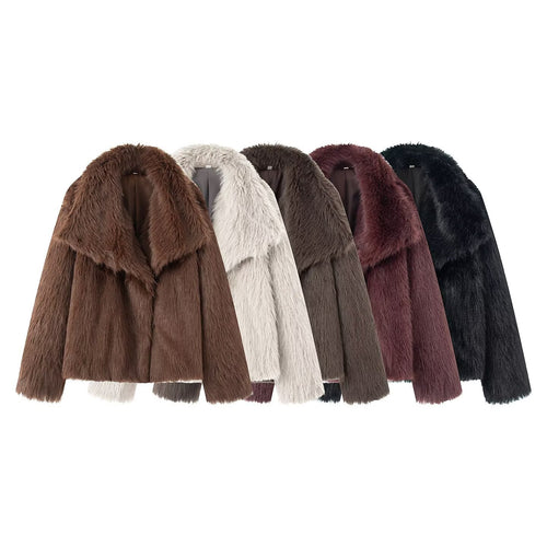 Damen 200+ kurze Kunstfelljacke mit weitem Schalkragen Nord Taschen