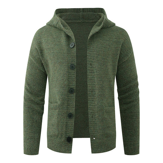 Herren Kapuzen-Strickcardigan aus Thermo-Feinstrick mit durchgehender Knopfleiste und Eingrifftaschen Nord Taschen