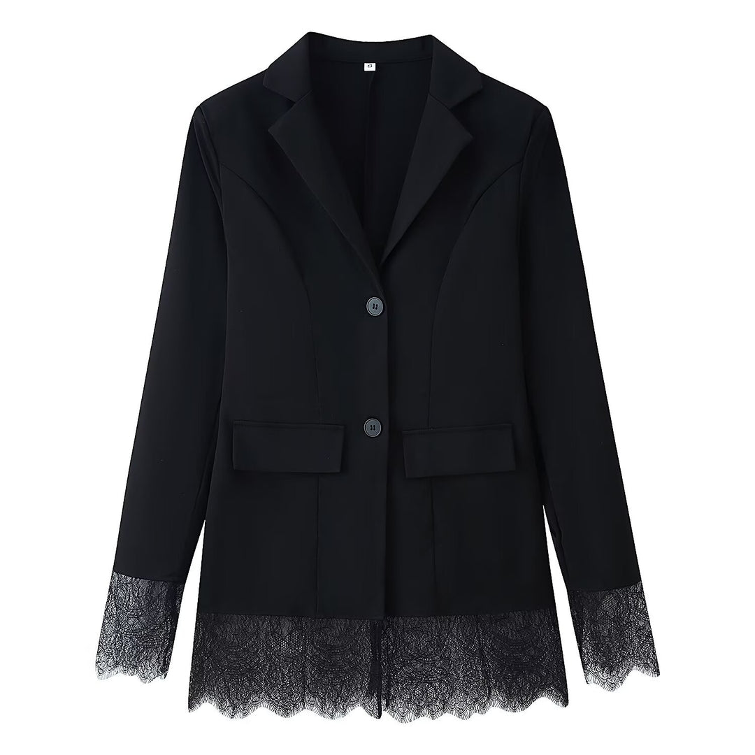 Damen Langblazer mit Spitzenbesatz an Saum und Manschetten, taillierter Schnitt Nord Taschen
